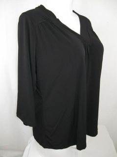  1x Liquid Knit 3 4 Sleeve V Neck Top with Shirring in Black