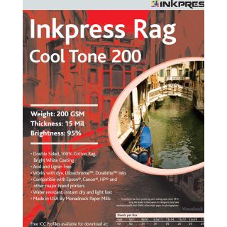 Inkpress PRCT200131925 Fine Art Rag Cool Tone 200 GSM 13in. X 19in. 25