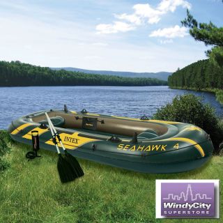 Intex Seahawk 4 Inflatable Raft River Lake Dinghy Boat & Oars Set