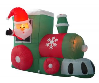  Inflatable Santa on Train Lighted Christmas Yard Art Decoration