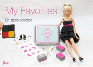  Stamps Set w/Tin Container, Barbie Stamp + R ainbow Color Ink Pad