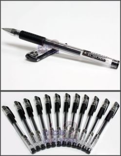 New Lot of 12 Black 0 5 mm Roller Ball Gel Ink Pen Pens