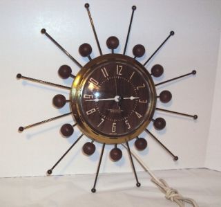 Mid Century Modern Atomic Sunburst Starburst Wall Clock