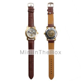 EUR € 16.55   volautomatische mechnische bruin lederen band horloge