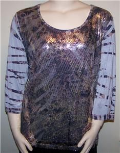 Investments Womens Plus Size 3X 22 24 Gold Silver Sequin 3 4 Sleeve