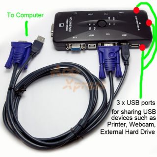 Port USB KVM Switch Box With 4 Set Cables