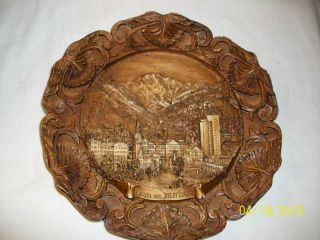Gruss Aus Interlaken Hand Carved Wooden City Plate Nice