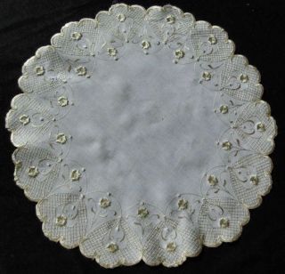  Antique Table Topper Centerpiece Doily Society Silk Embroidery