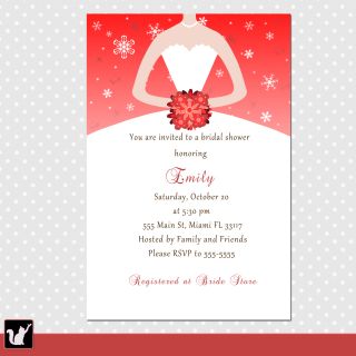  Snowflake Winter Wonderland Bridal Shower Invitations Dress Red