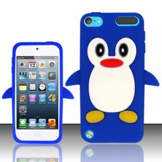 For Apple iPod Touch 5 Funny Penguin Design Silicon Case Blue SCFPNG