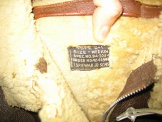 WWII D 1 Jacket I Spiewak and Sons Medium Like B 3 Irvin Shearling