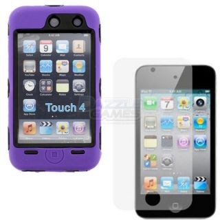 IPOD TOUCH 4 4G 4TH GEN PROTECTOR + DELUXE PURPLE HARD/SILICONE SKIN