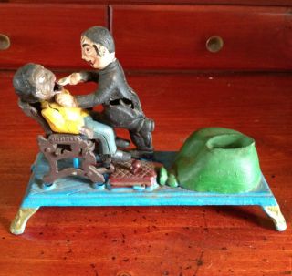 Antique Old Racist Dentist Mechanical Cast Iron Spring Toy Bank