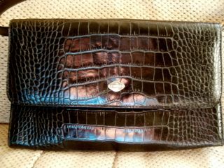 Vintage Isanti Italy Black Croco Embossed Leather Handbag Shoulder Bag