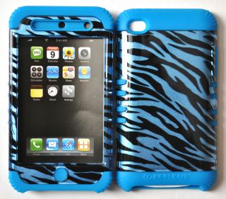  SILICONE RUBBER + COVER CASE SKIN FOR IPOD TOUCH 4 BLUE ZEBRA PRINT