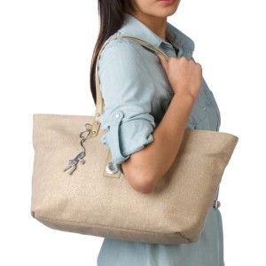  Lynette Tote Shoulder Bag with Matching Pouch Gold ish Linen