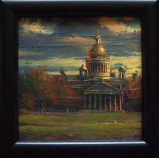 Oil on Canvas Miniature Painting St Isaak Cathedral St Petersburg