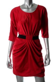 BCBG MAXAZRIA New Iselin Red Draped Skirt Fitted Short Cocktail Dress