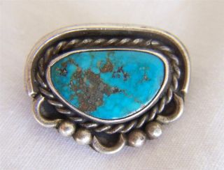 Vintage Navajo Sterling Silver Kingman Turquoise Pendant Brooch