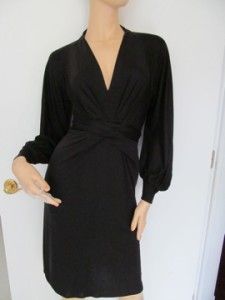 Issa Black Silk V Neck Long Sleeve Dress w Bow Size 2