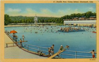  1938 Sunlite Swimming Pool Coney Island Amusement Park Postcard