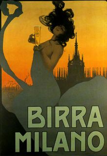 Fashion Italian Girl Birra Beer Milano Italy Italia Vintage Poster