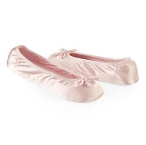 Ladies Isotoner Light Pink Satin Stretch Ballet Style House Slippers
