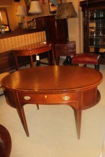  Mahogany Leather Top Oval Desk W/Pencil Inlay Labeled IRWIN c1930s