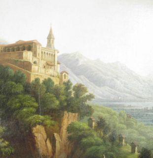  Master Oil Painting Northern Italian Landscape Monastery 19th C