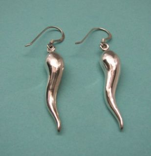 925 Sterling Silver 3D Italian Horn Dangle Earrings