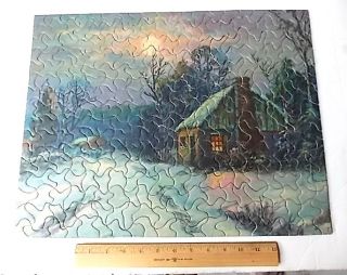 Vintage Tuco Puzzle Winter Cabin Snow Scene Thick Pieces