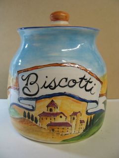 Cookie Biscotti Jar Hand Made Pottery Italian La Contadina Scenes of