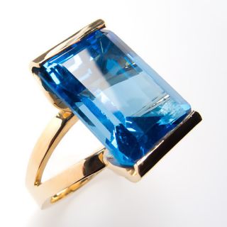 Huge 18 Carat Genuine Blue Topaz Cocktail Ring Solid 14K Gold Estate