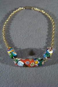 Italian Venetian Murano Millefiori Glass Bead Necklace