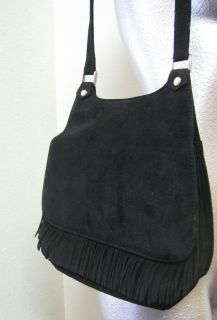 Renee Handbag Black Suede Shoulder Bag Short Fringe