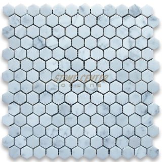 Carrara White Italian Carrera Marble Hexagon Mosaic Tile 1 inch
