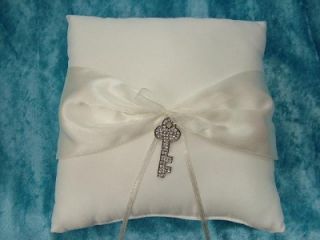 Rhinestone Key to Your Heart Ivory Ring Bearer Pillow