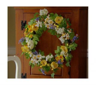  Easter Prelit Daffodil Crocus Wreath by Valerie Parr Hill