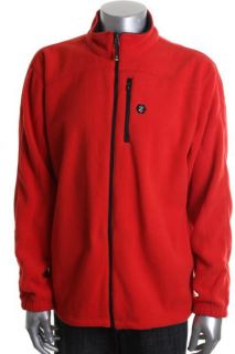 IZOD New Ratio Red Zip Front Long Sleeve Funnel Neck Fleece Jacket Top