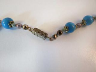 Vtg Italian Turquoise Blue Wedding Cake Bead Necklace