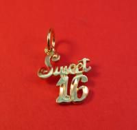14kt Gold EP Sweet 16 Word Pendant Charm 2384