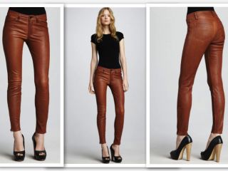 Brand Super Skinny Leather Jeans Leggings Cognac Size 26 Retail $895
