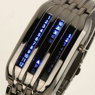 Fashion Mens Women Stunning Barcode LED Watch Futuristic Blue Display