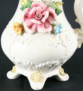 Vintage Italian Capodimonte Pitcher Vase Flowers Roses