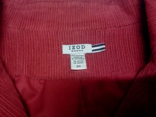 IZOD Woman Ladies Red Corduroy Peacoat Jacket Coat Sz 2X