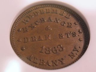 1864 Civil War Store Card Token Albany NY J Thomas AU58