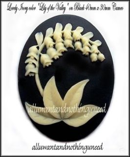 New Black Ivor 40mm x 30mm Lily of The Valley Cameo
