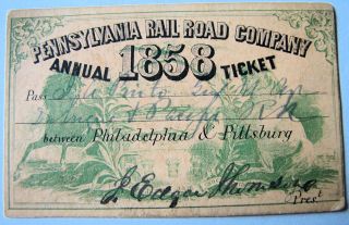  Railroad Co 1858 Pass J A Pinto PRR J Edgar Thomson Signed