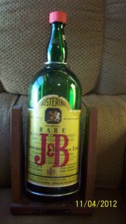 Vintage J&B Scotch Whiskey Large Green Glass Bottle Decanter W/ Wooden