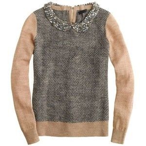 Crew Collection Jeweled Collar Sweater Herringbone XXS